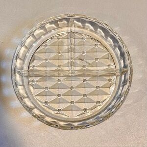 Vintage Depression Glass Clear Pressed Glass Diamond Divided Serving Dish-6”D